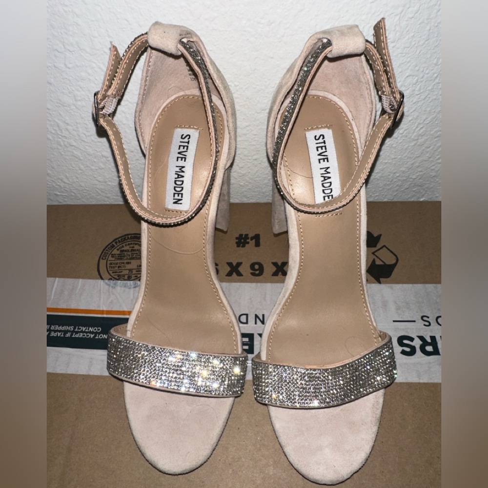 Steve Madden Nude Beige Jeweled Heels